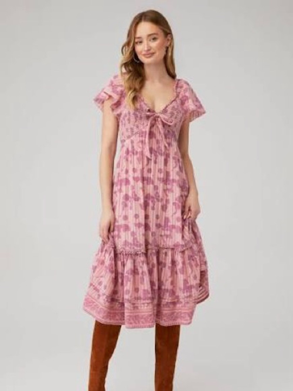 Cleobella Pink Lavender Floral Midi Dress